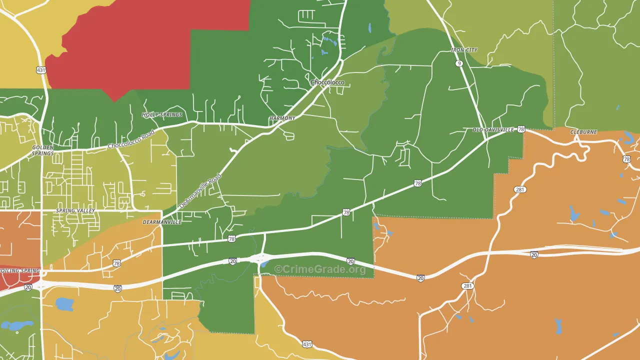 Choccolocco, AL Map of Theft Rates