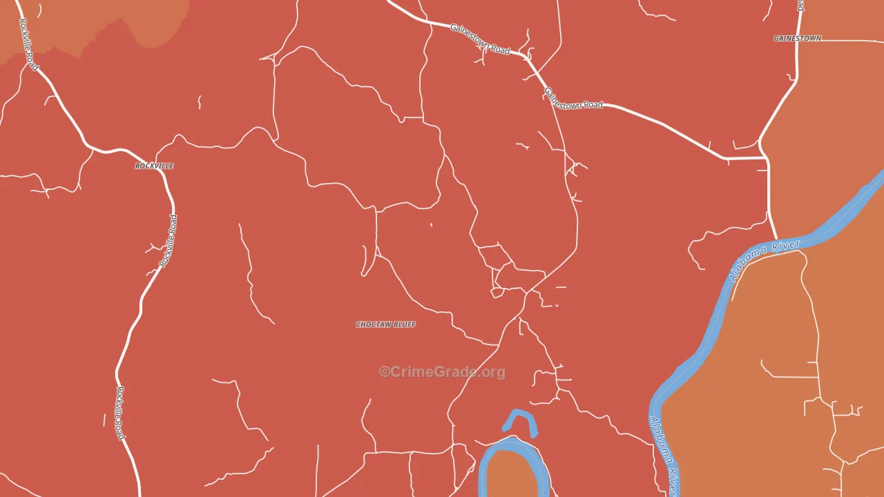 Choctaw Bluff, AL Map of Theft Rates