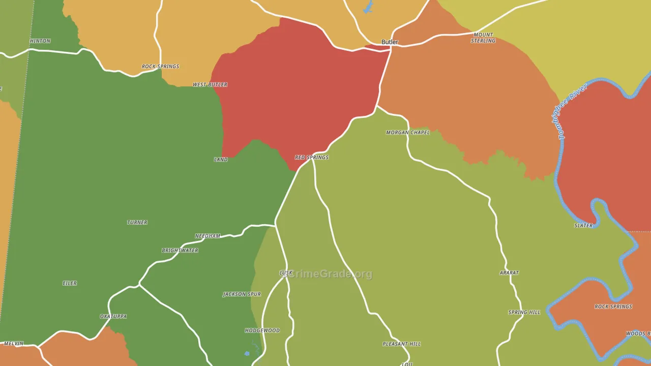 Choctaw County, AL Map of Theft Rates