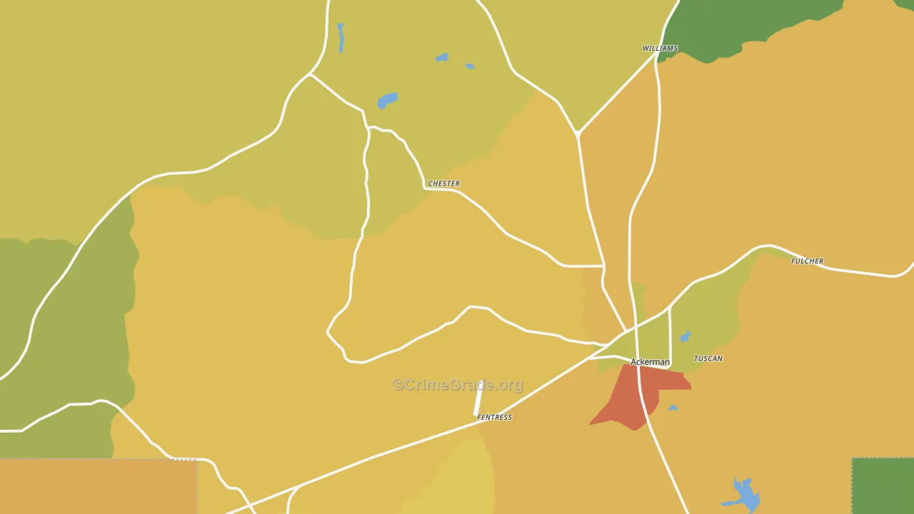 Choctaw County, MS Map of Theft Rates
