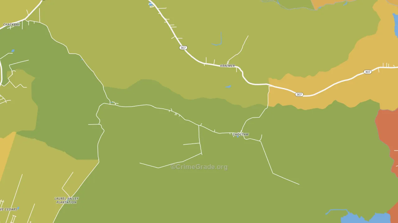 Choctaw, LA Map of Theft Rates