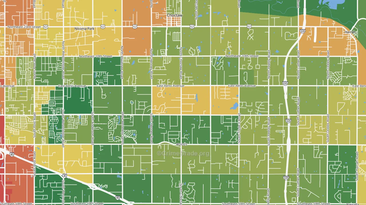 Choctaw, OK Map of Theft Rates