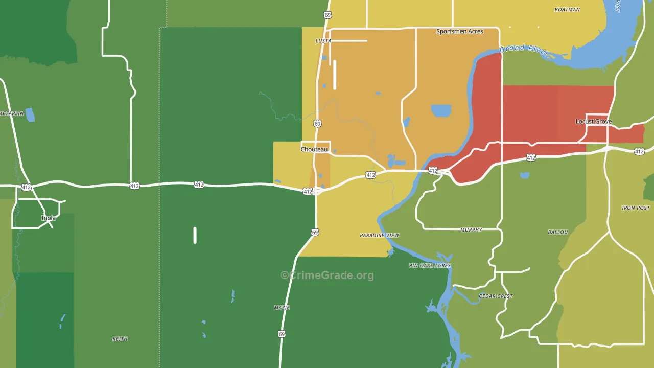 Chouteau, OK Map of Theft Rates
