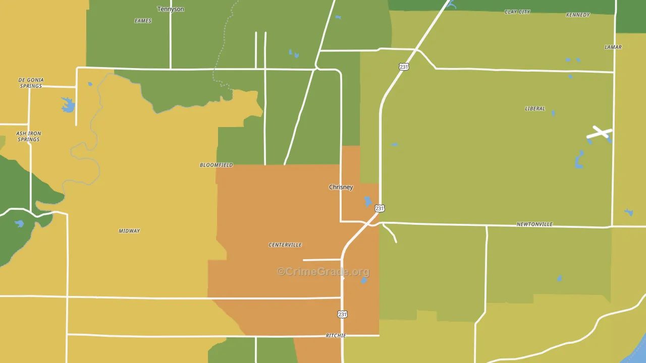 Chrisney, IN Map of Theft Rates
