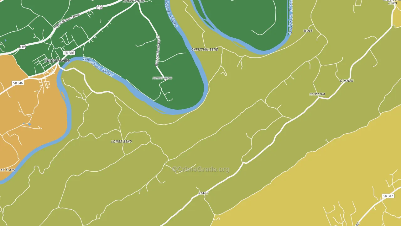 Christian Bend, TN Map of Theft Rates
