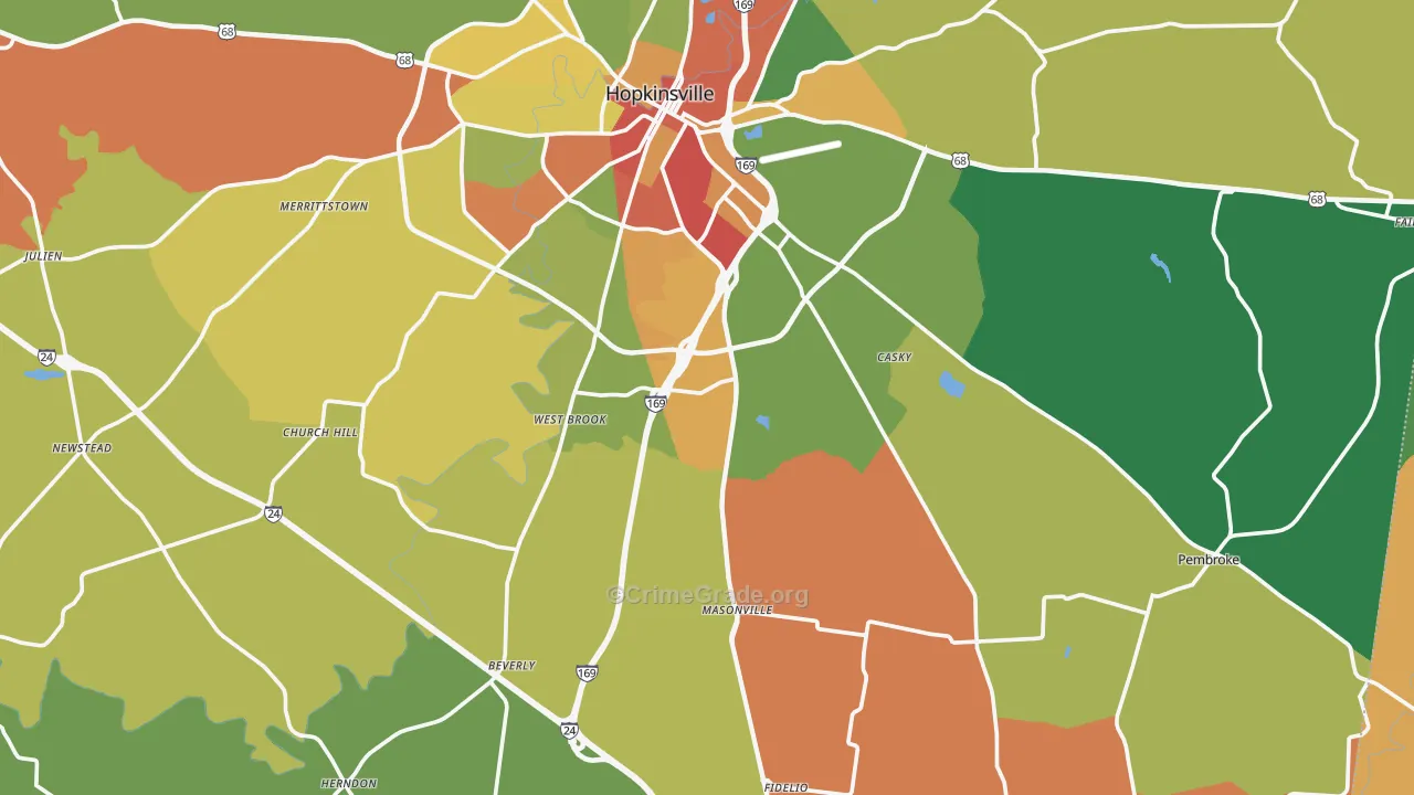 Christian County, KY Map of Theft Rates