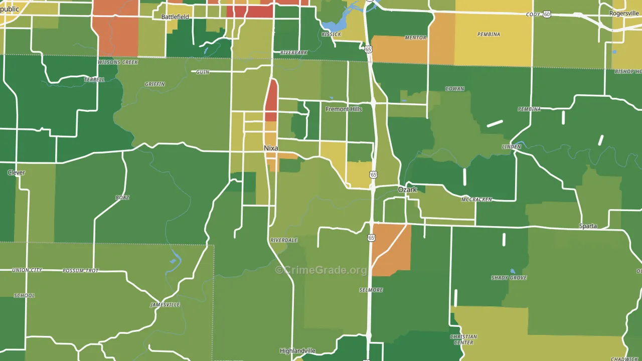 Christian County, MO Map of Theft Rates