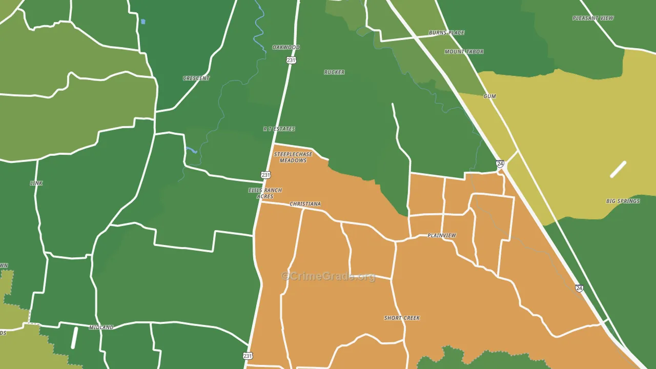 Christiana, TN Map of Theft Rates