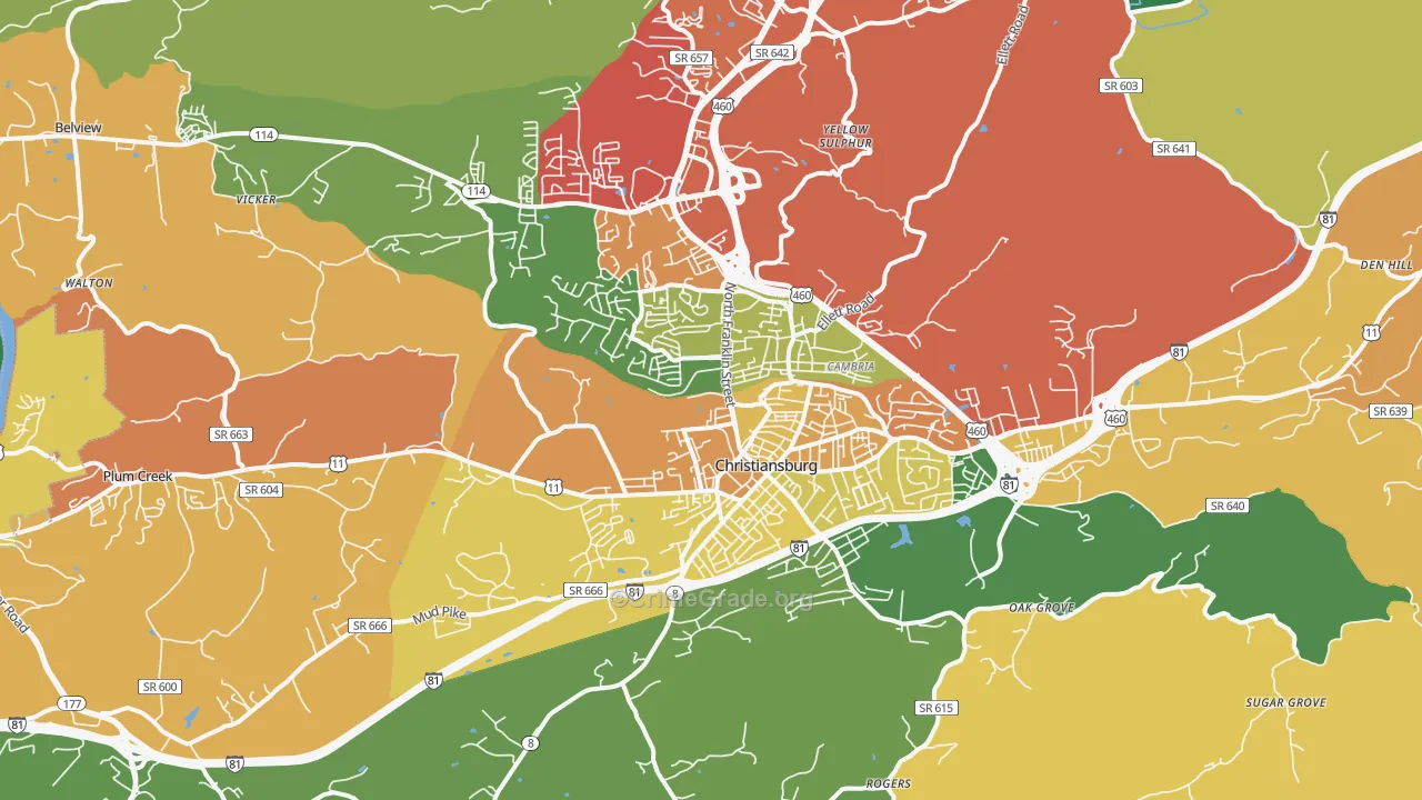 Christiansburg, VA Map of Theft Rates