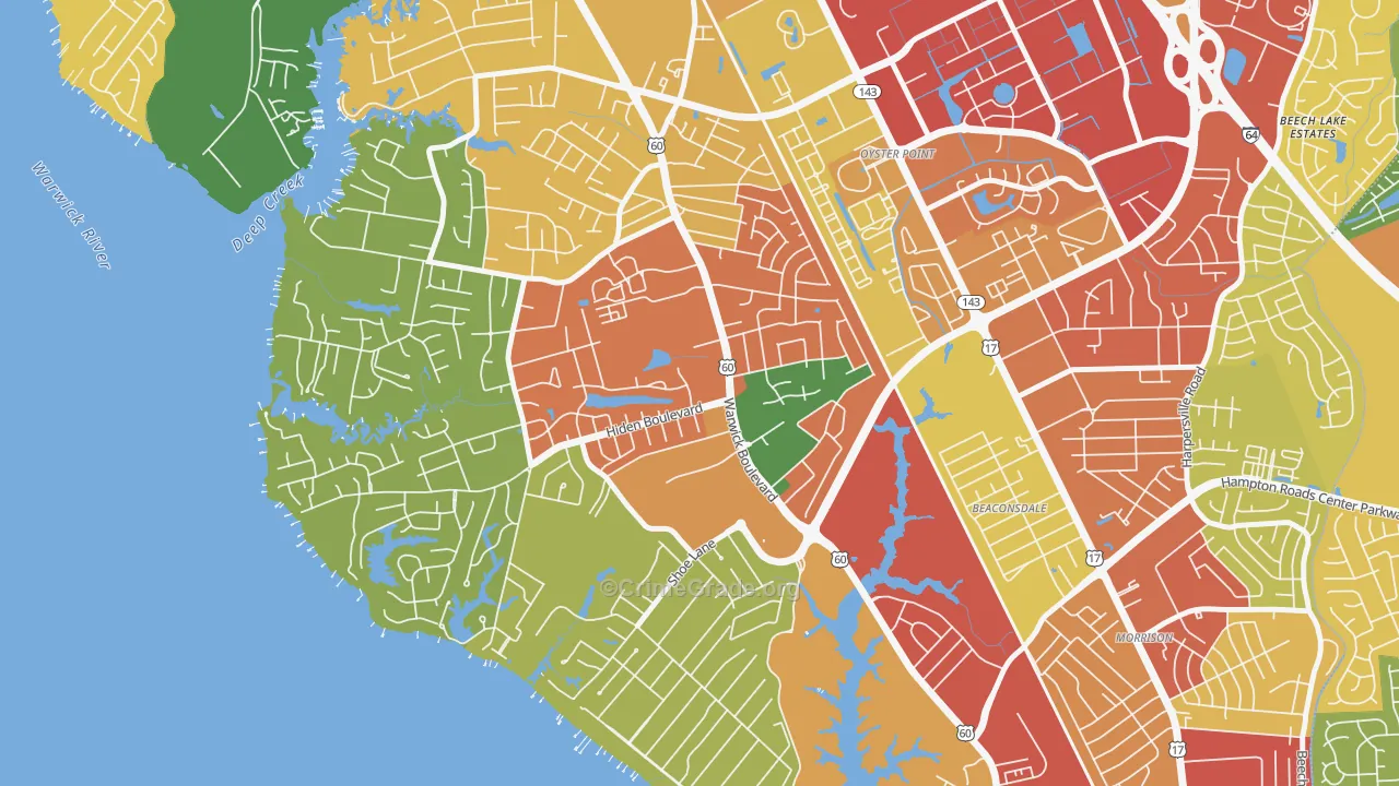 Christopher Newport, Newport News, VA Map of Theft Rates