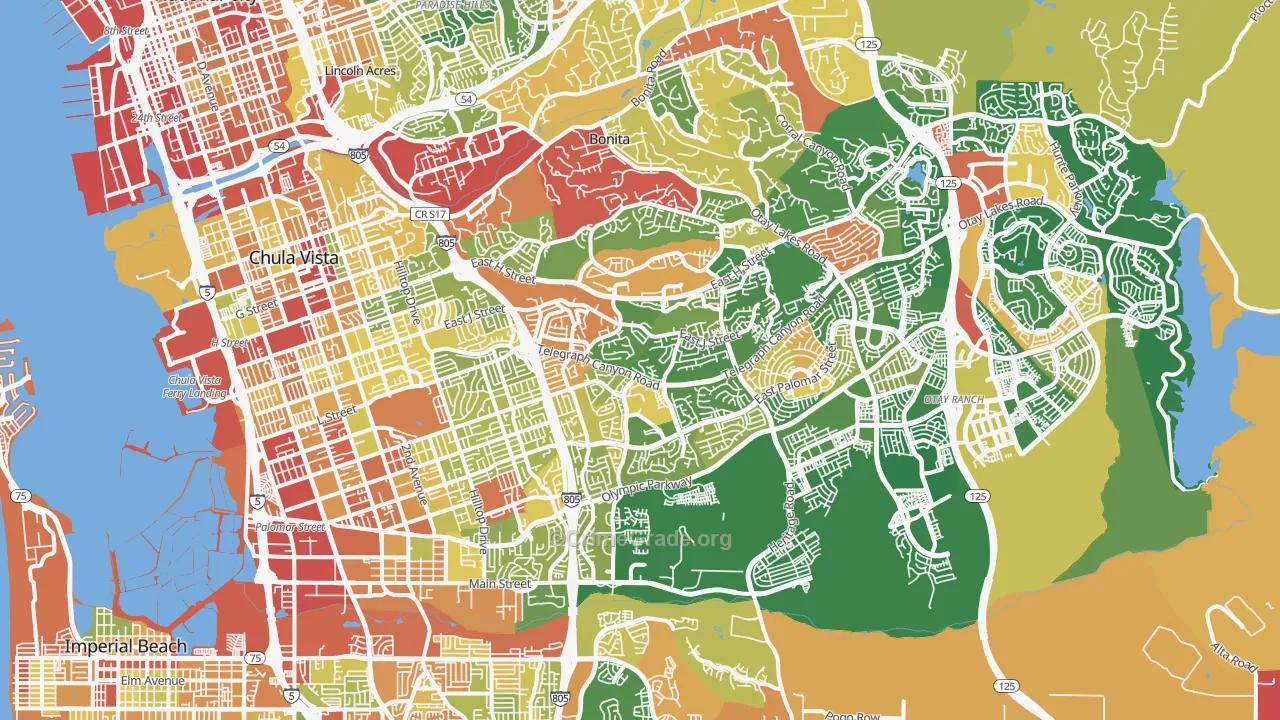Chula Vista, CA Map of Theft Rates