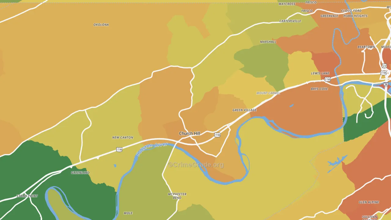 Church Hill, TN Map of Theft Rates