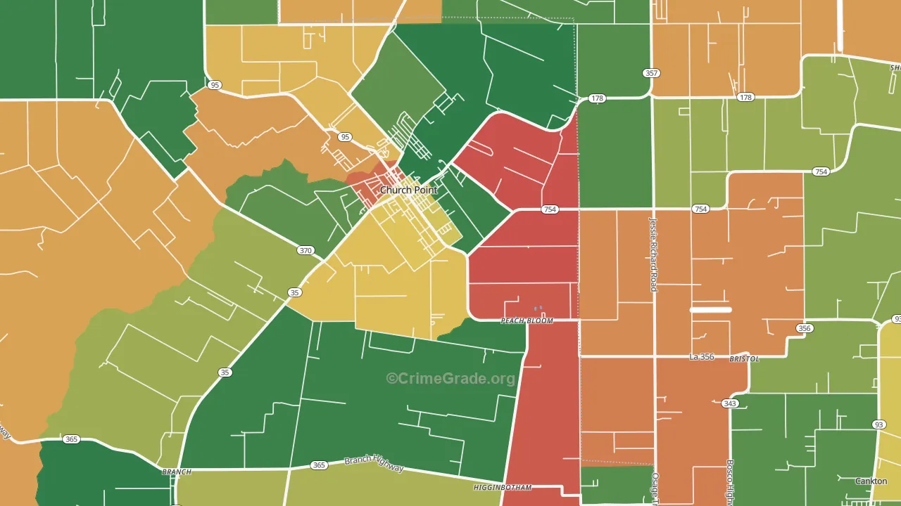 Church Point, LA Map of Theft Rates