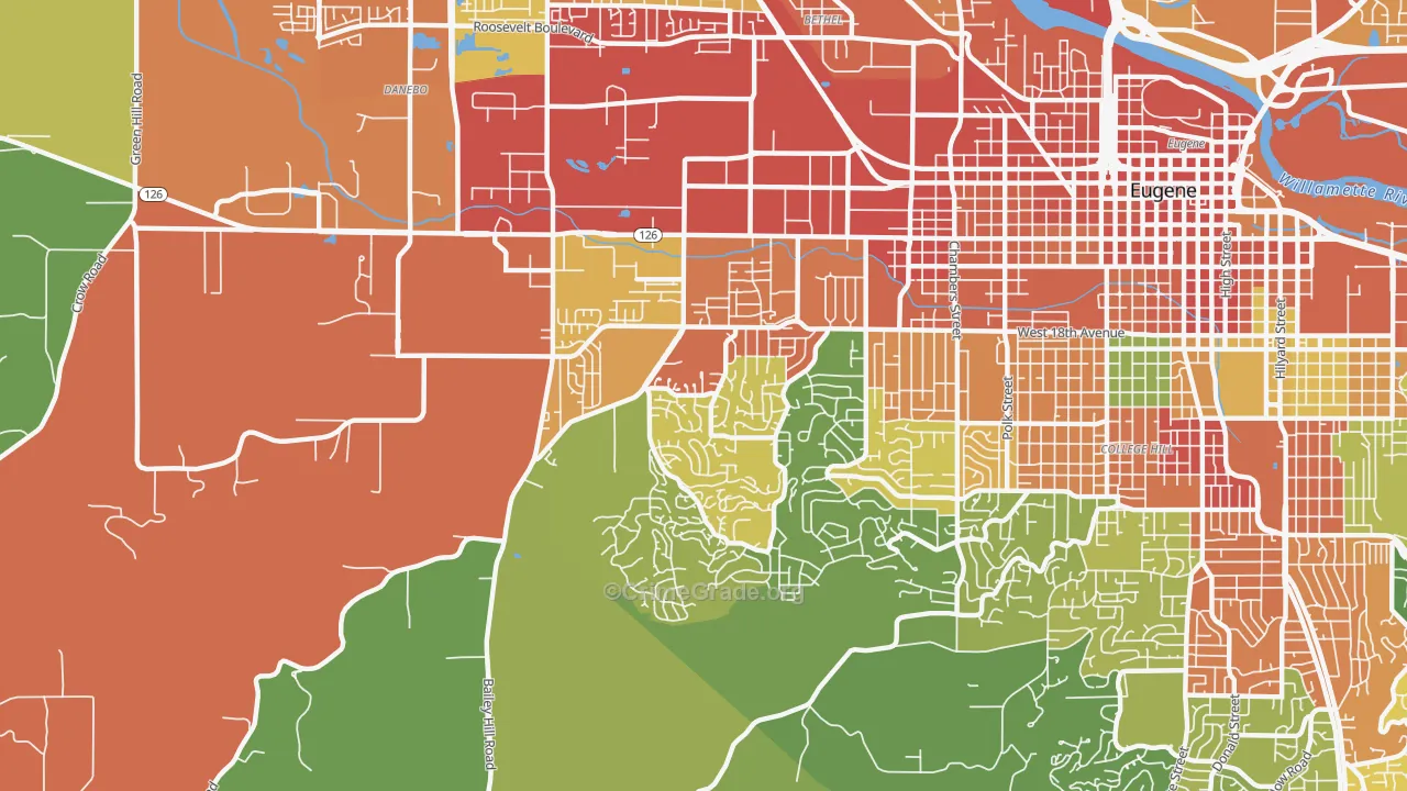 Churchill, Eugene, OR Map of Theft Rates