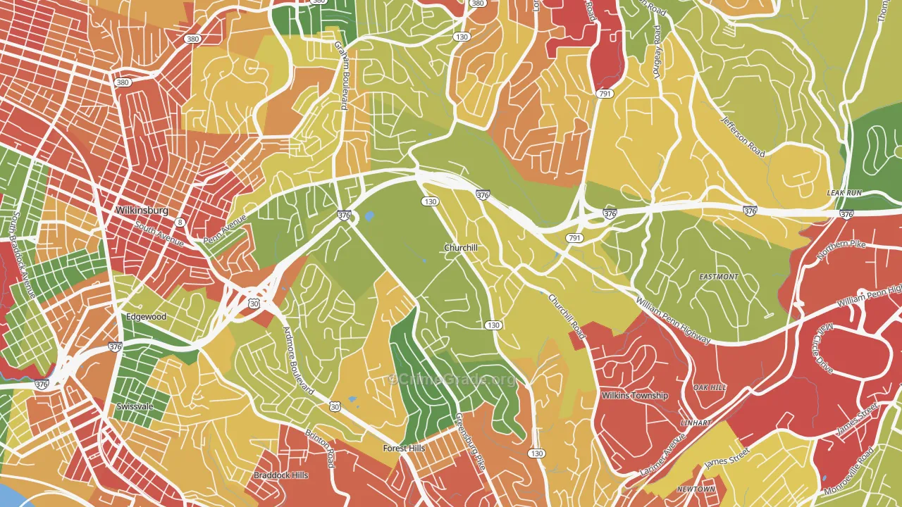 Churchill, PA Map of Theft Rates