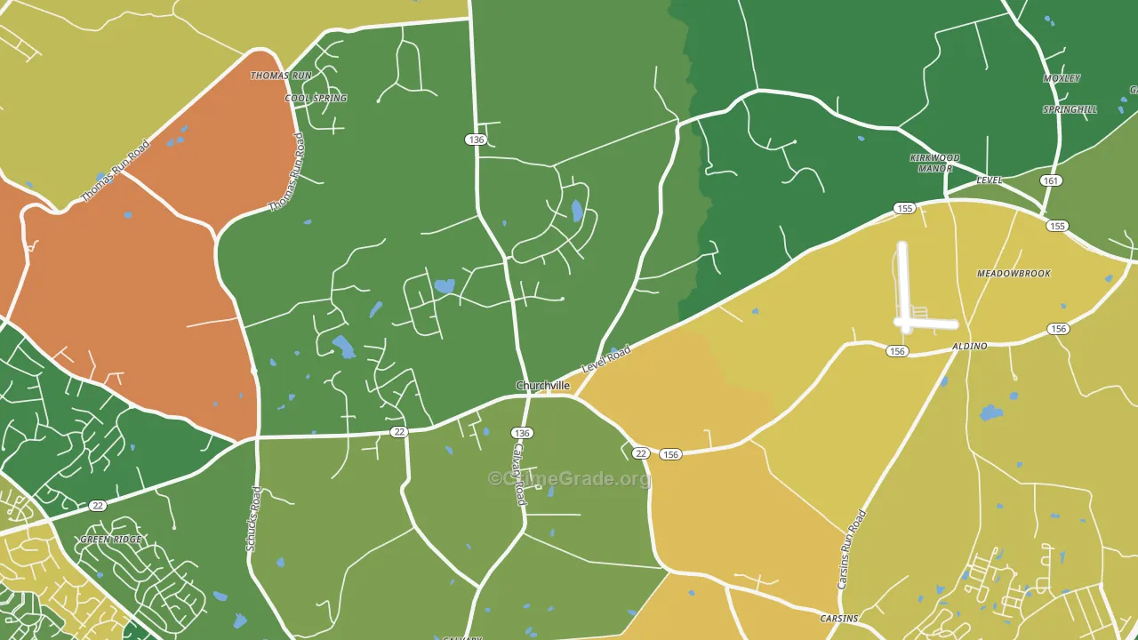 Churchville, MD Map of Theft Rates
