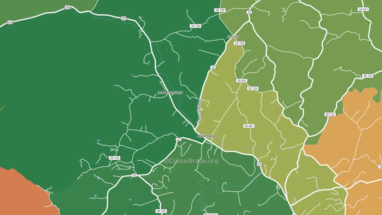 Churchville, VA Map of Theft Rates