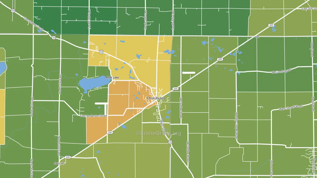Churubusco, IN Map of Theft Rates