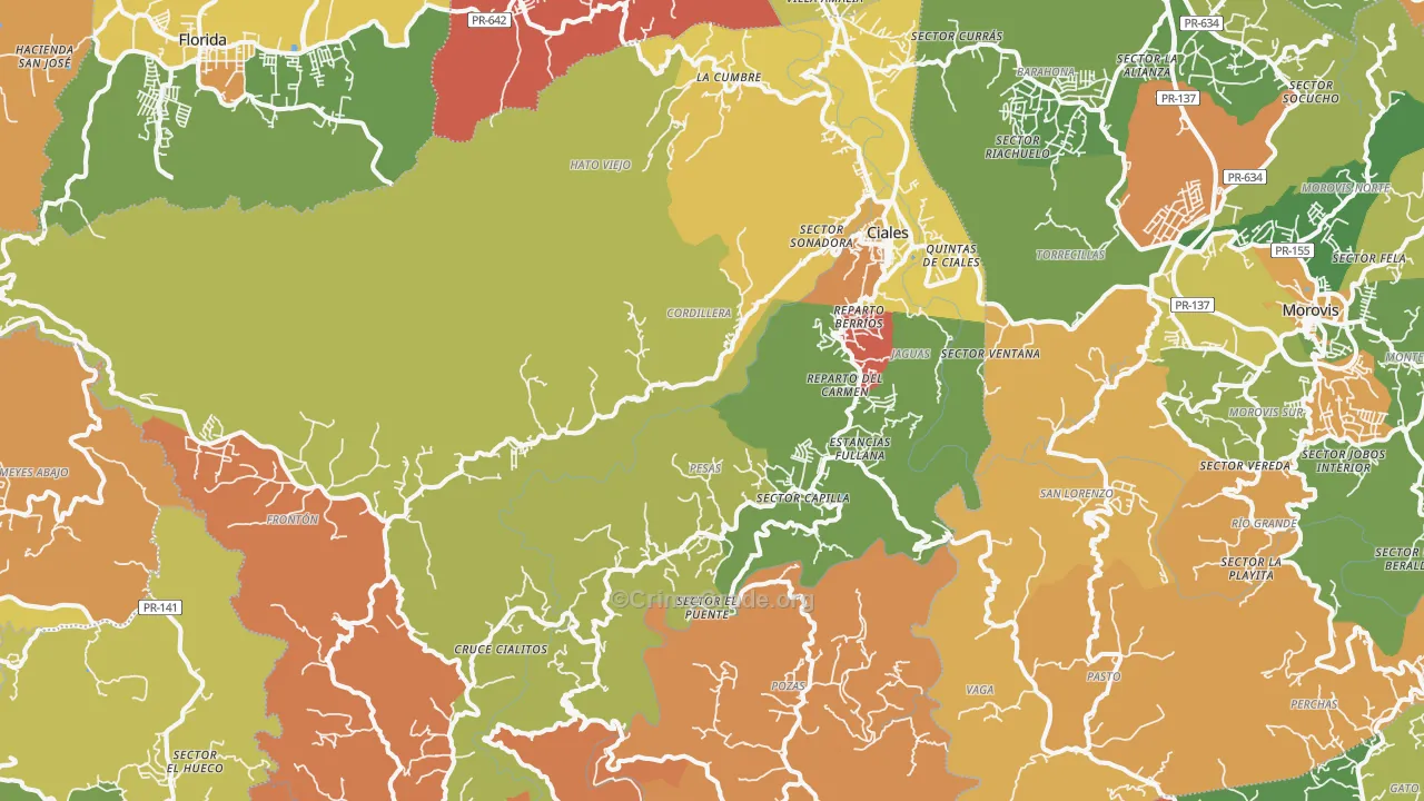 Ciales Municipio, PR Map of Theft Rates