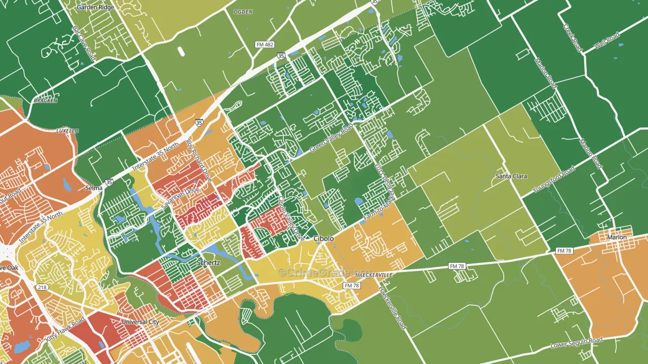 Cibolo, TX Map of Theft Rates