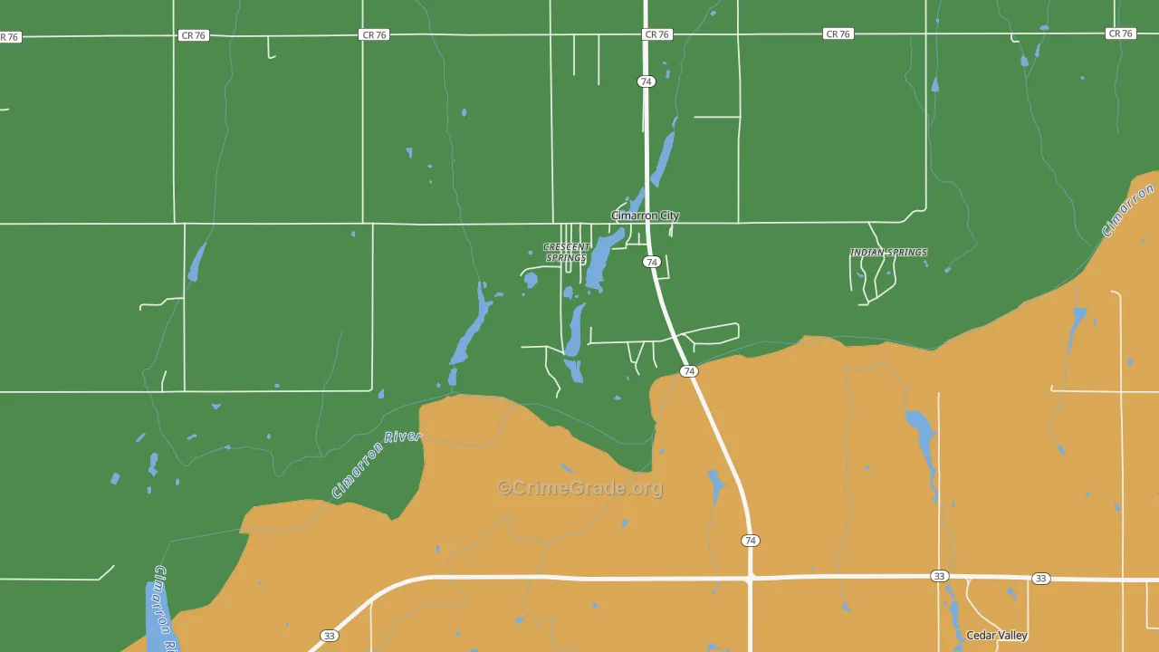 Cimarron City, OK Map of Theft Rates