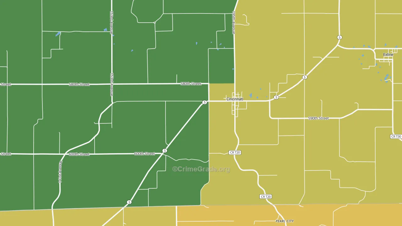 Cincinnati, IA Map of Theft Rates