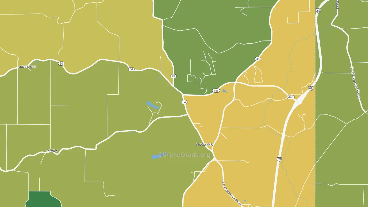 Cincinnati, IN Map of Theft Rates