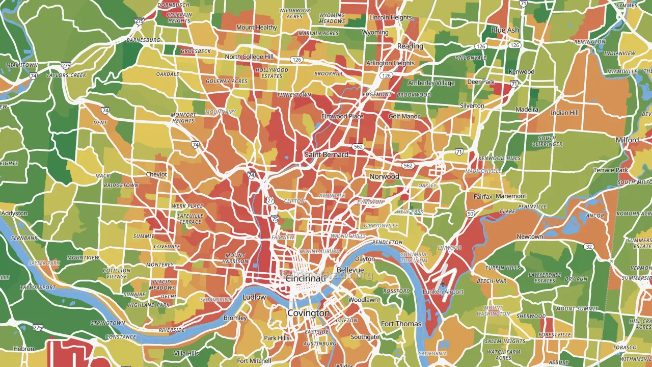 Cincinnati, OH Map of Theft Rates