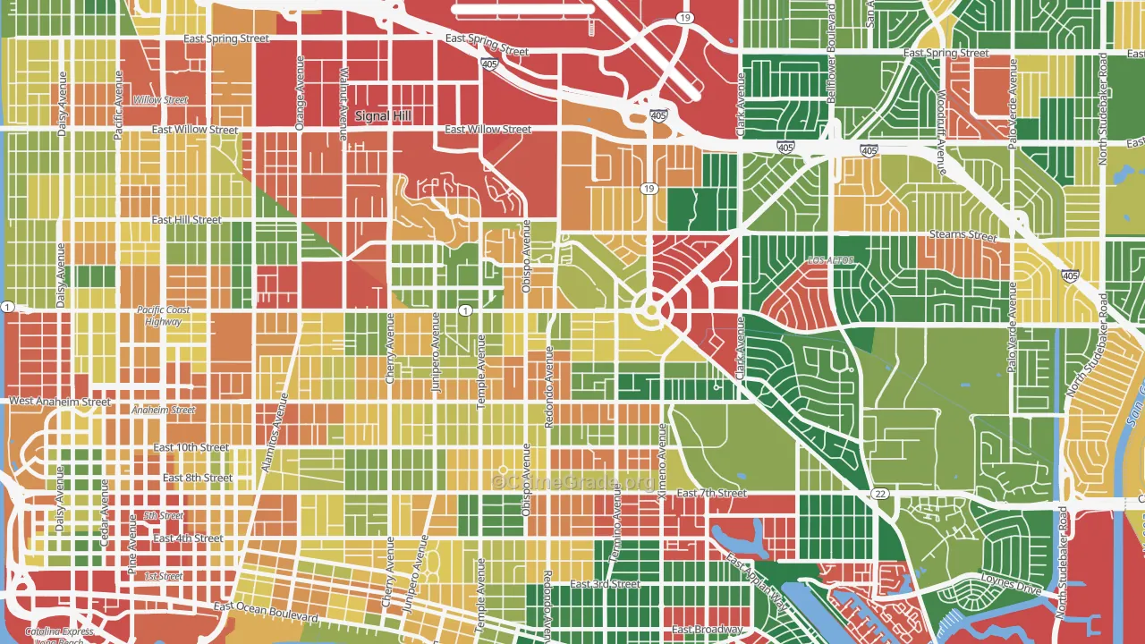 Circle Area, Long Beach, CA Map of Theft Rates
