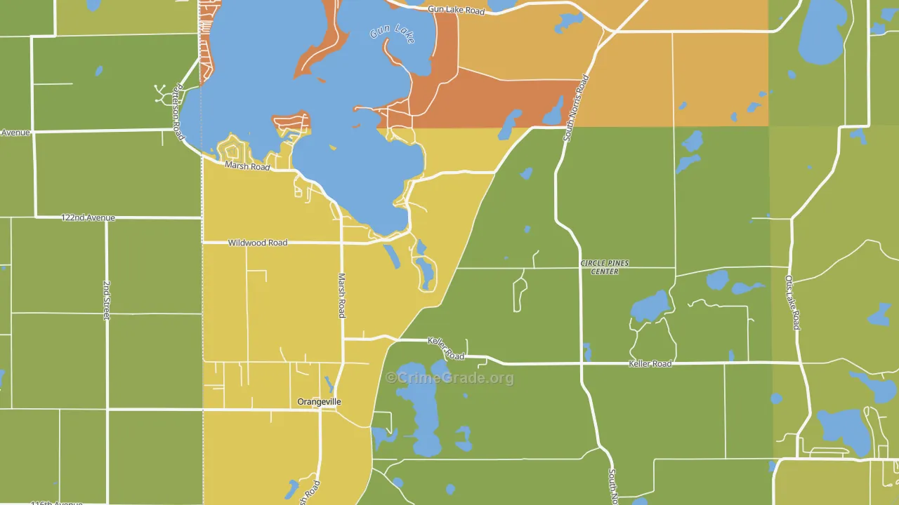 Circle Pine Center, MI Map of Theft Rates