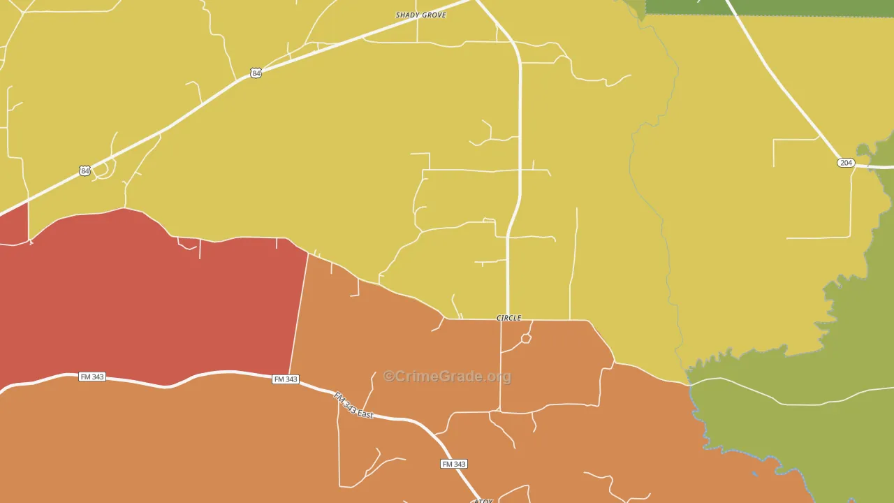 Circle, TX Map of Theft Rates