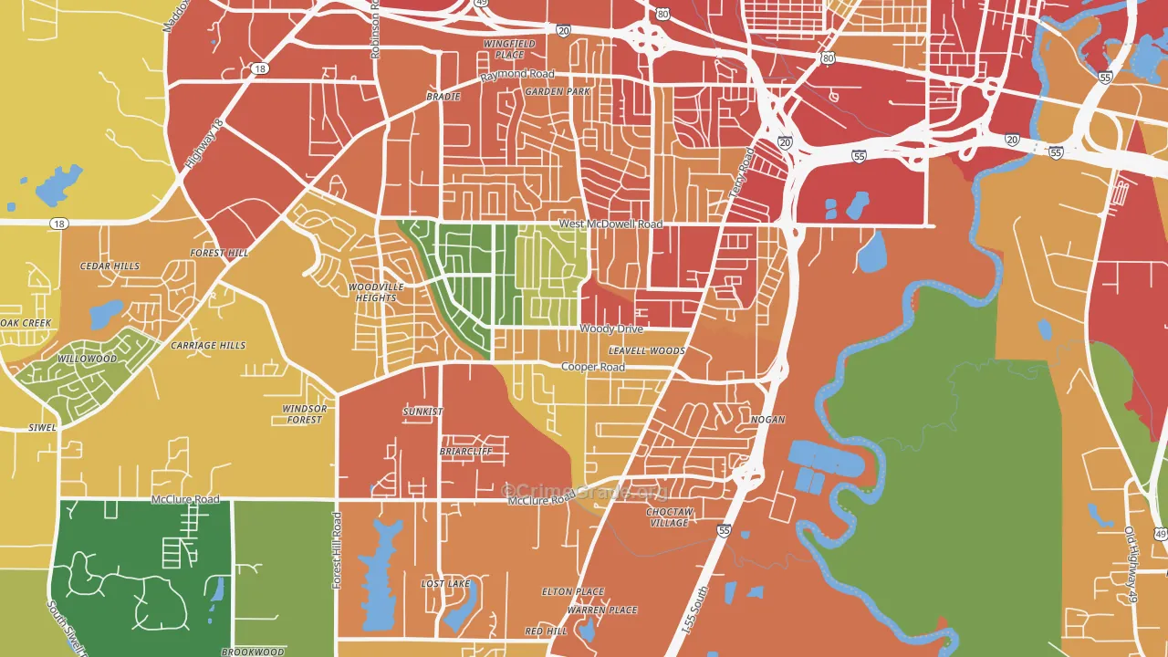 Citizens Southwest, Jackson, MS Map of Theft Rates