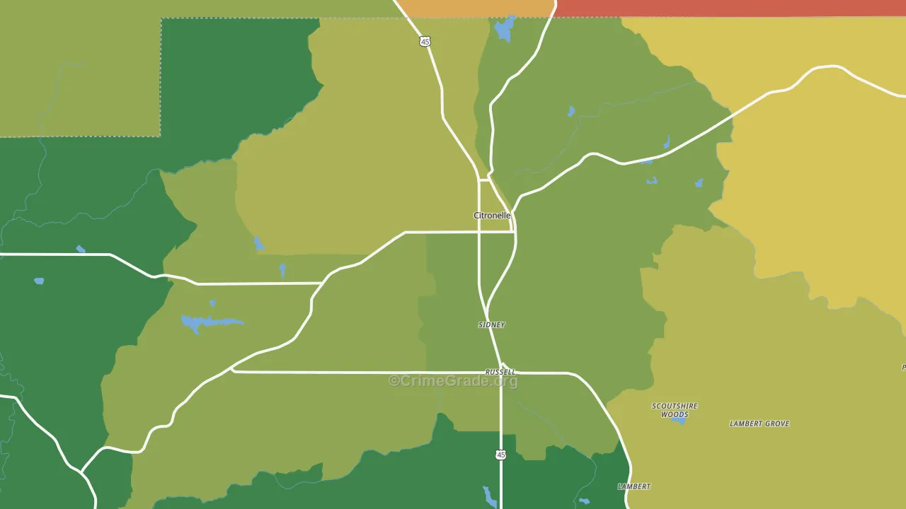 Citronelle, AL Map of Theft Rates