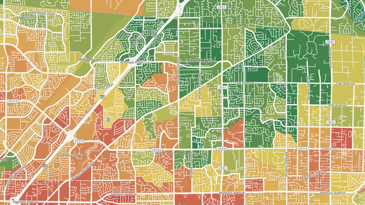 Citrus Heights, CA Map of Theft Rates