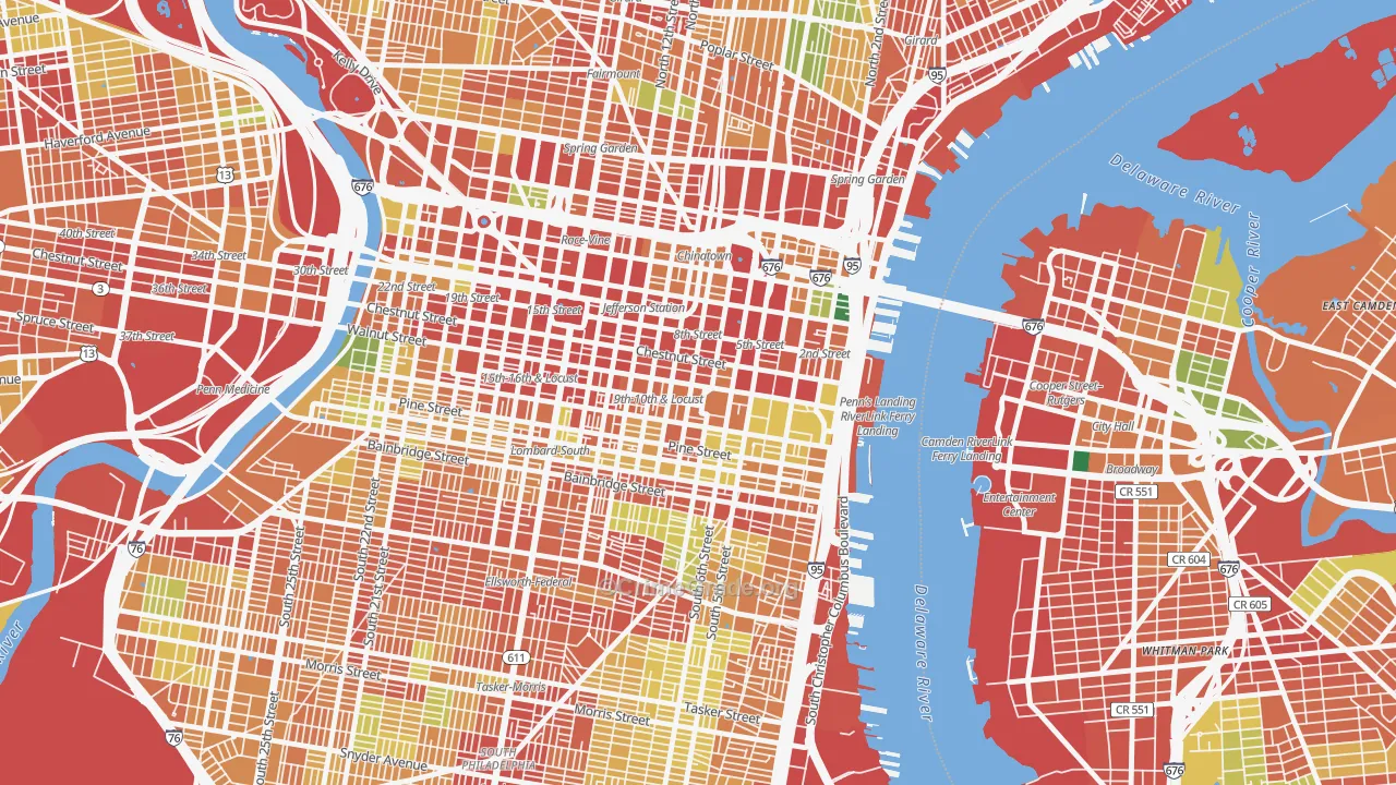 City Center East, Philadelphia, PA Map of Theft Rates