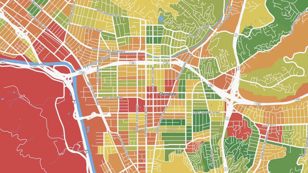 City Center, Glendale, CA Map of Theft Rates