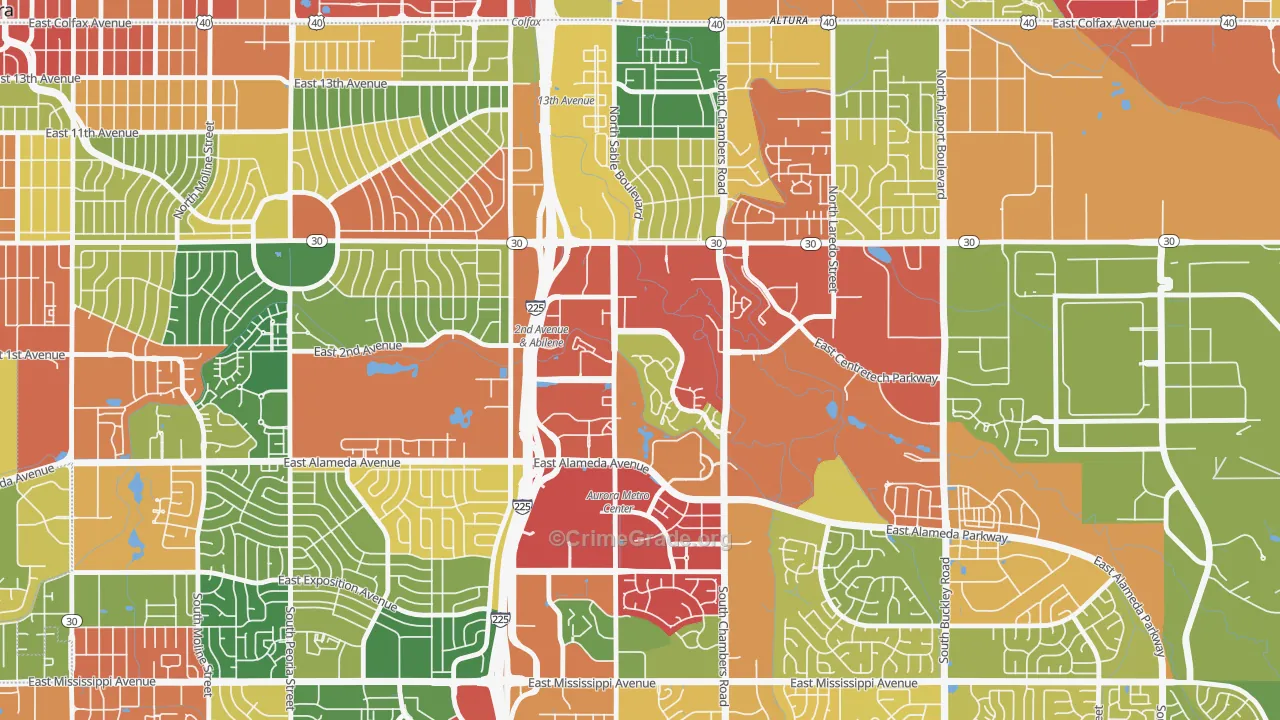 City Center North, Aurora, CO Map of Theft Rates