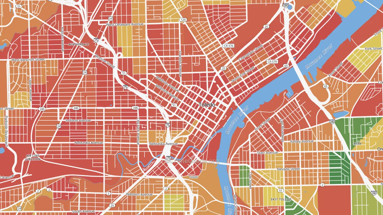 City Center, Toledo, OH Map of Theft Rates