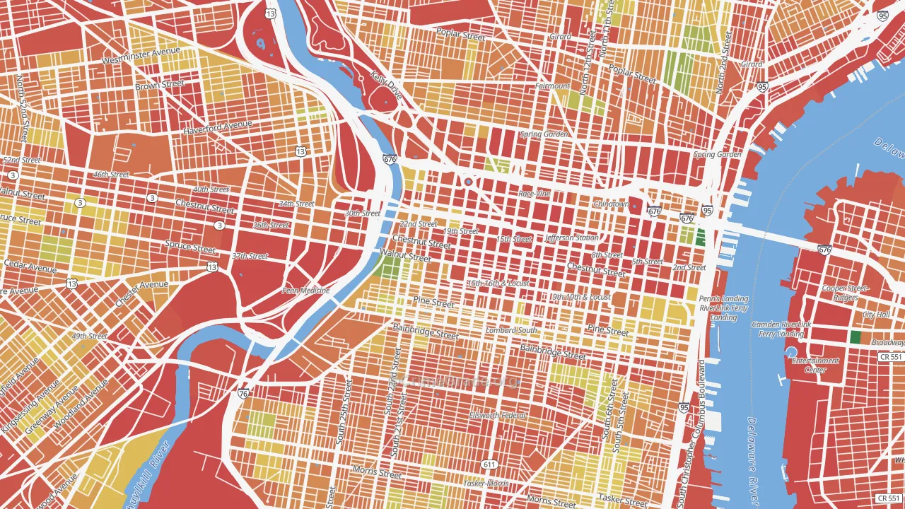 City Center West, Philadelphia, PA Map of Theft Rates