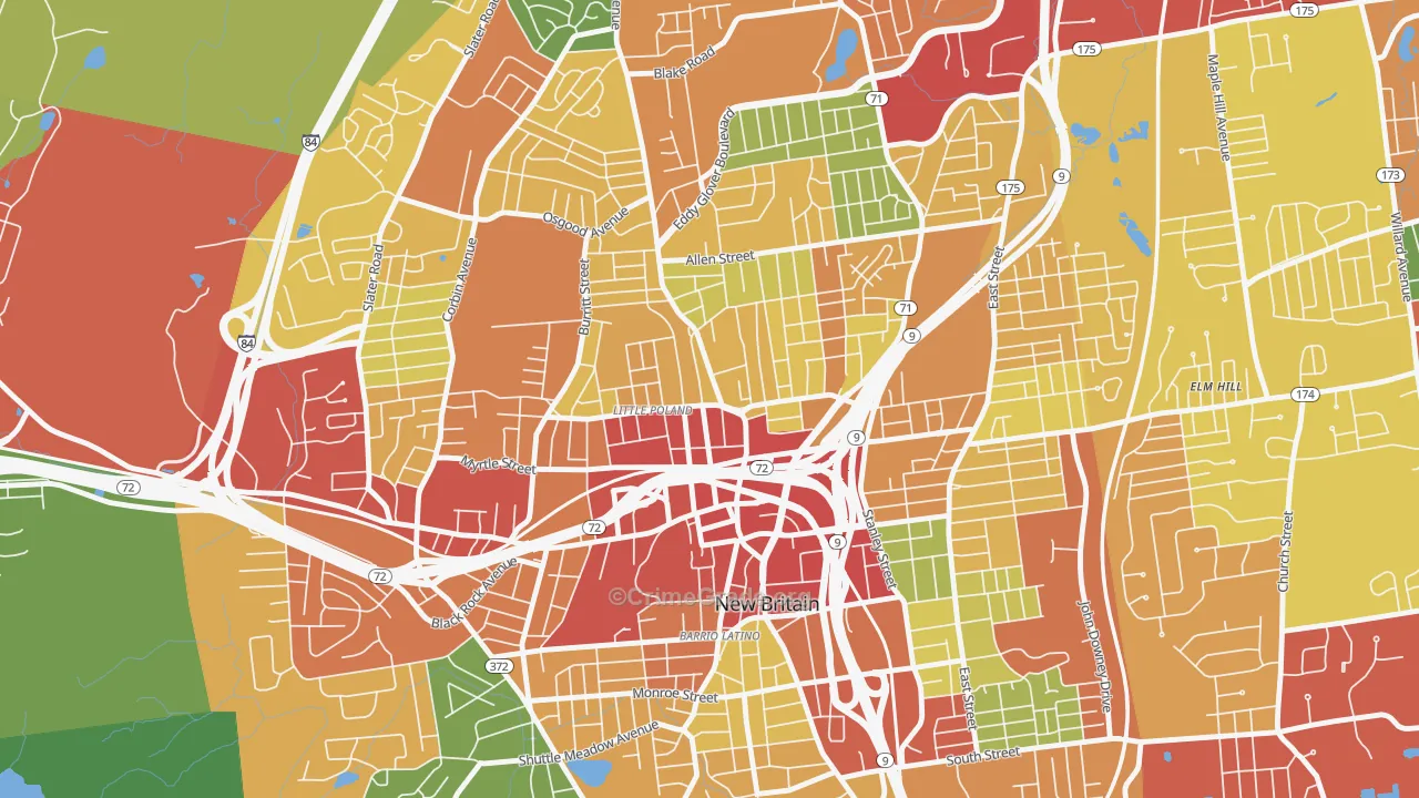 City Hall Monument District, New Britain, CT Map of Theft Rates