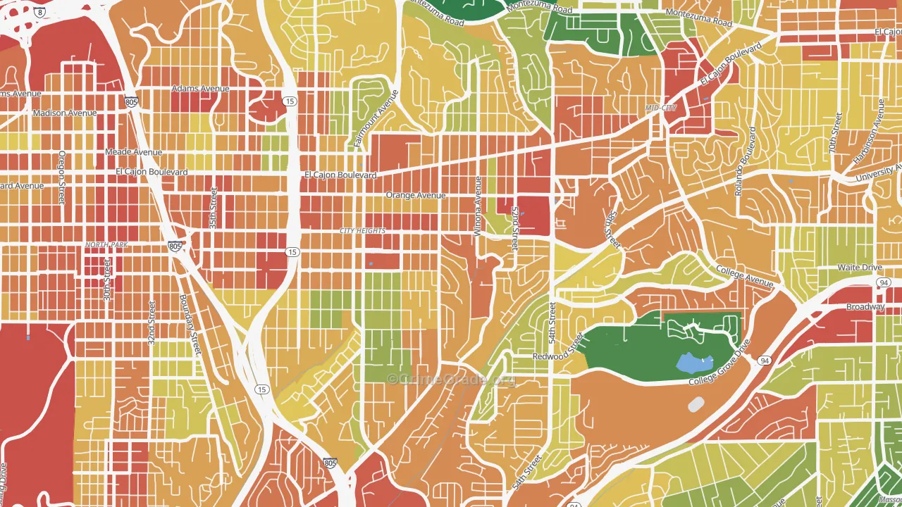 City Heights East, San Diego, CA Map of Theft Rates