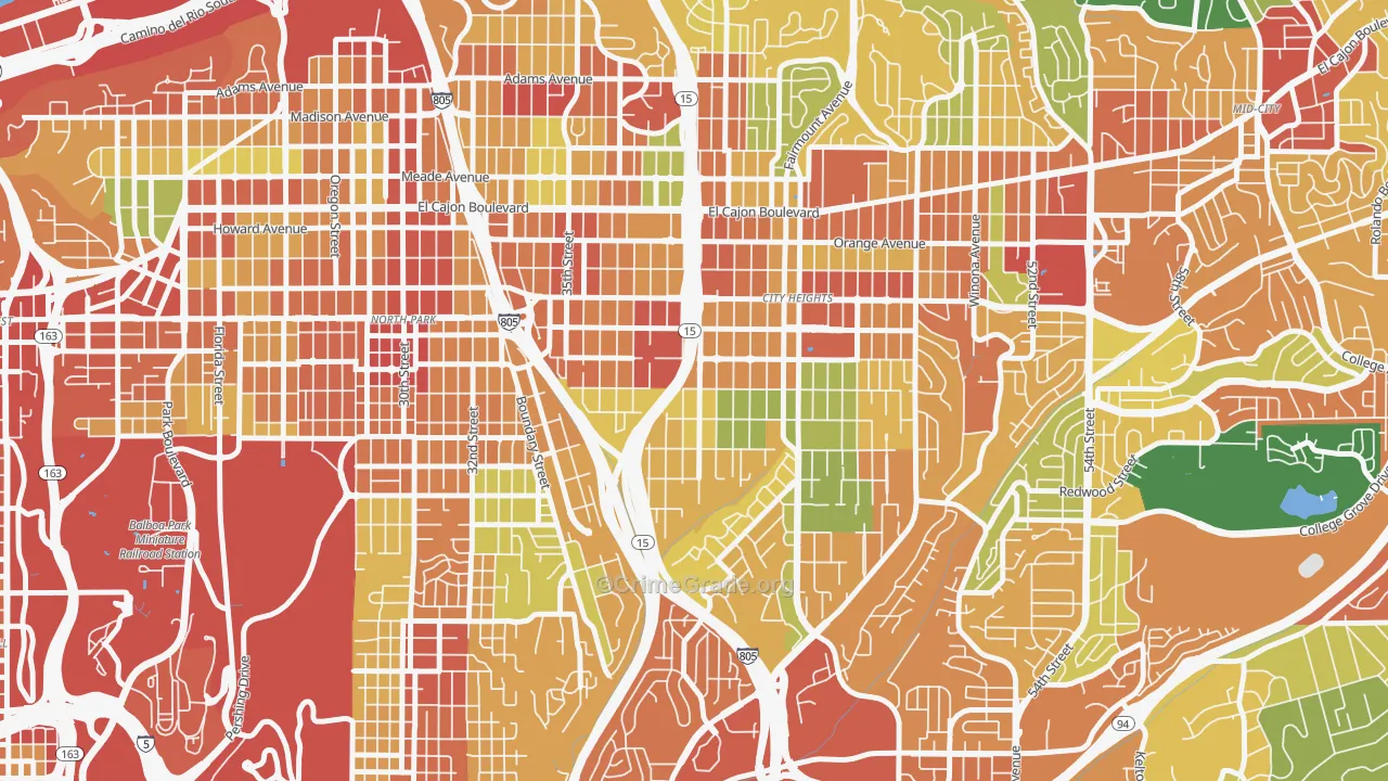 City Heights West, San Diego, CA Map of Theft Rates