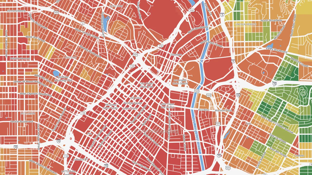 Civic Center Little Tokyo, Los Angeles, CA Map of Theft Rates