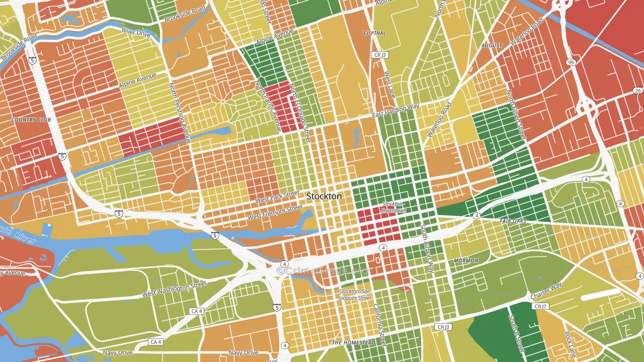 Civic Center, Stockton, CA Map of Theft Rates