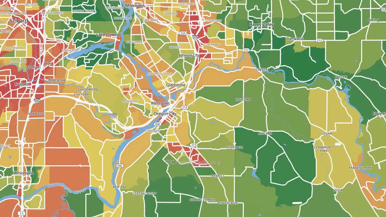 Clackamas County, OR Map of Theft Rates