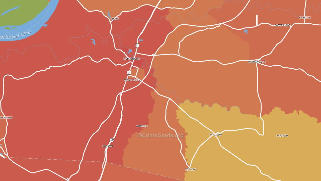 Claiborne County, MS Map of Theft Rates