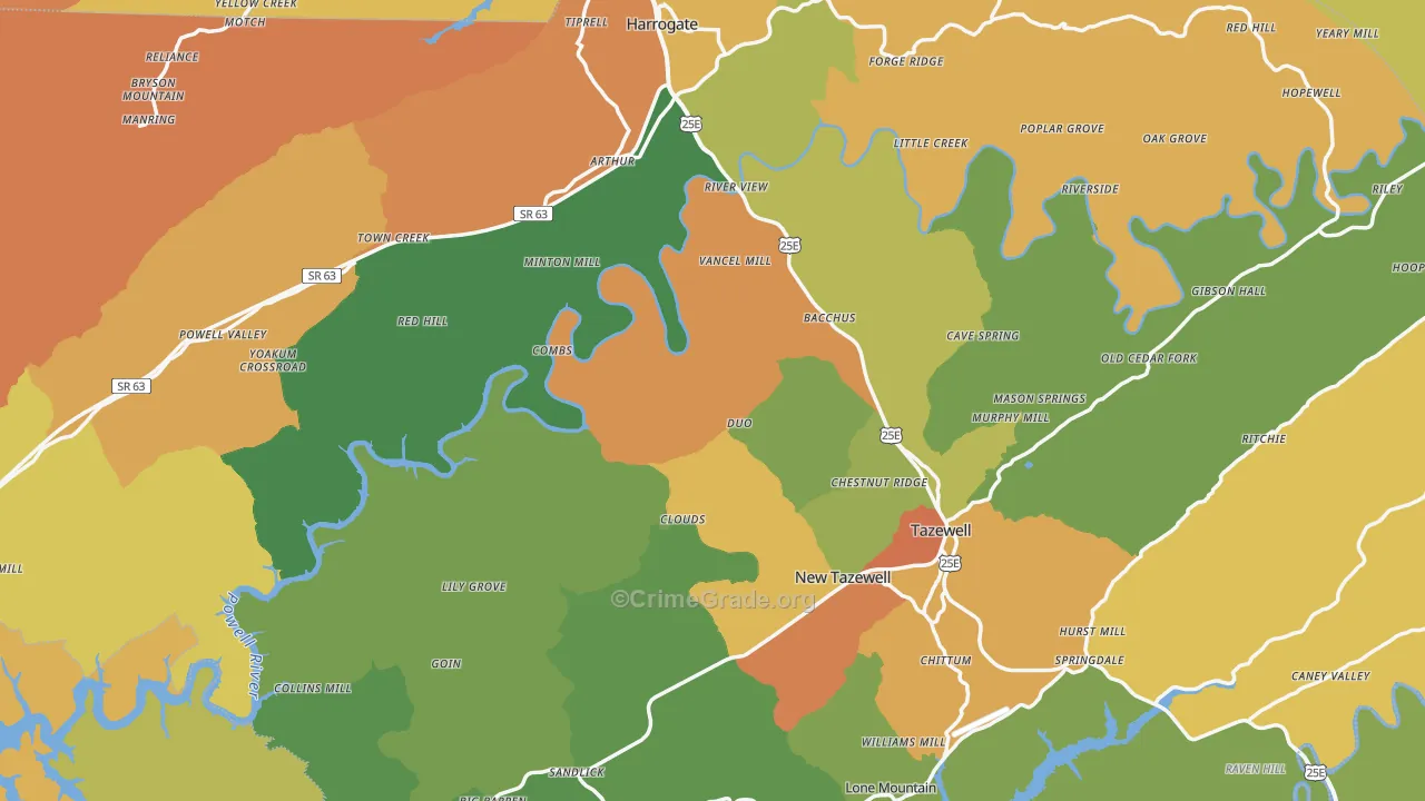 Claiborne County, TN Map of Theft Rates