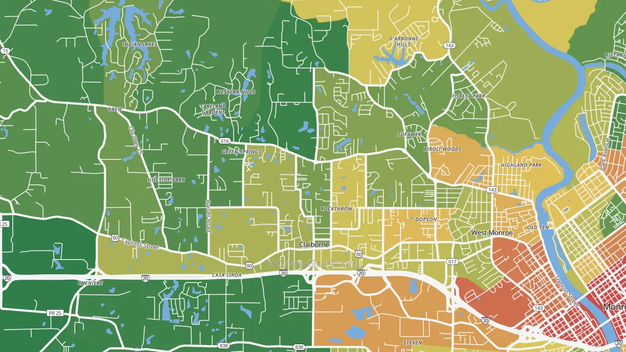 Claiborne, LA Map of Theft Rates