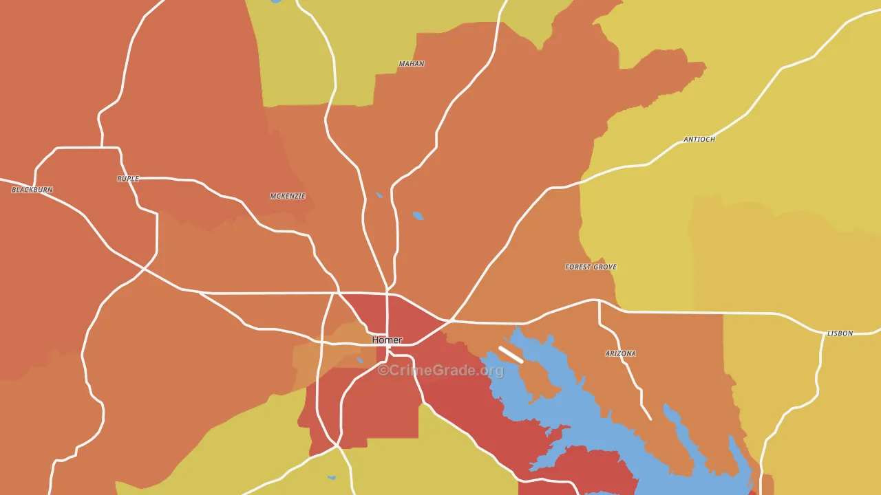 Claiborne Parish, LA Map of Theft Rates
