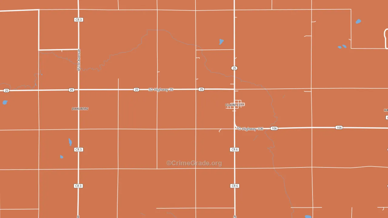 Claire City, SD Map of Theft Rates